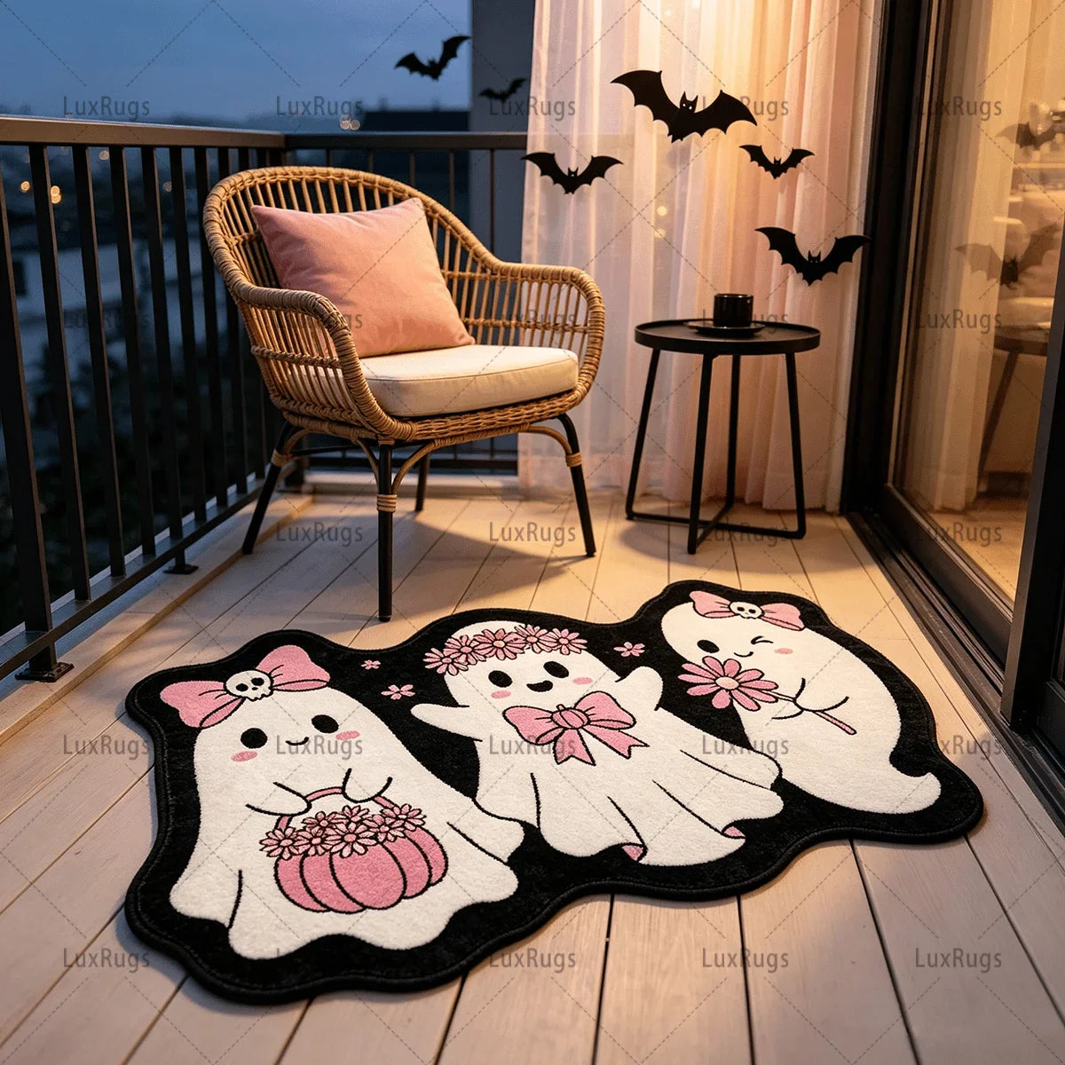 Cartoon Floral Ghost Runner Rug, Irregular Polyester Felt Mat with Rubber Backing for Entryways, Bedrooms and Indoor Floors - product view 4