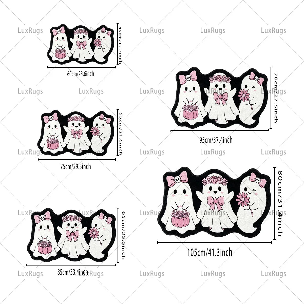 Cartoon Floral Ghost Runner Rug, Irregular Polyester Felt Mat with Rubber Backing for Entryways, Bedrooms and Indoor Floors - product view 5