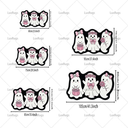 Cartoon Floral Ghost Runner Rug, Irregular Polyester Felt Mat with Rubber Backing for Entryways, Bedrooms and Indoor Floors - product view 5