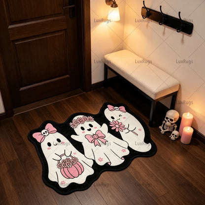 Cartoon Floral Ghost Runner Rug, Irregular Polyester Felt Mat with Rubber Backing for Entryways, Bedrooms and Indoor Floors - product view 6