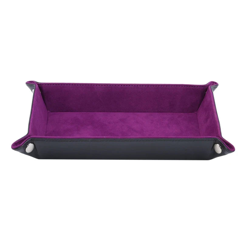 PU Leather Trinket Tray, Foldable Rectangle Jewelry and Coin Organizer, Flannel Interior, 27 x 21 cm Unfolded - product view 3