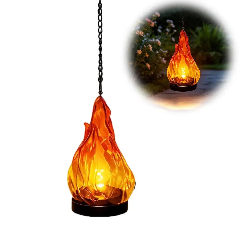 Solar Flame Lantern, IP65 Waterproof Hanging Outdoor Light with Warm Flickering Glow and Chain Hook for Garden and Patio - product view 1