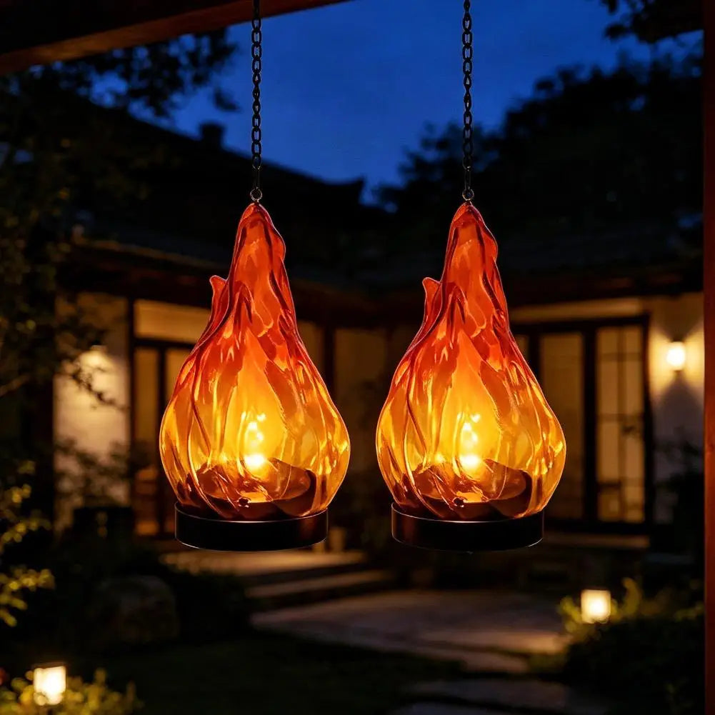 Solar Flame Lantern, IP65 Waterproof Hanging Outdoor Light with Warm Flickering Glow and Chain Hook for Garden and Patio - product view 3