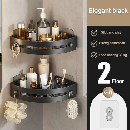 Corner Shower Shelf, Punch-Free Wall-Mounted Plastic Storage Rack, Stackable Design, 30 x 21.5 x 5.4 cm - product view 2