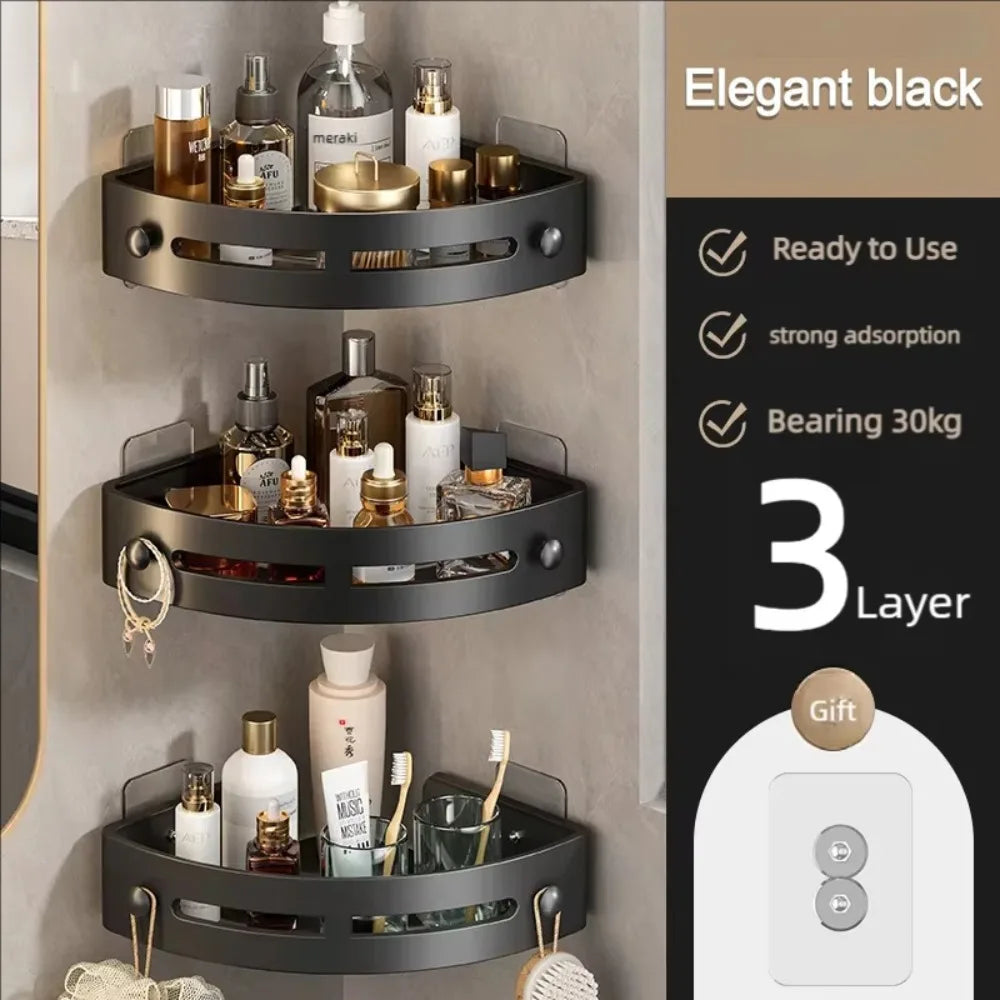 Corner Shower Shelf, Punch-Free Wall-Mounted Plastic Storage Rack, Stackable Design, 30 x 21.5 x 5.4 cm - product view 3