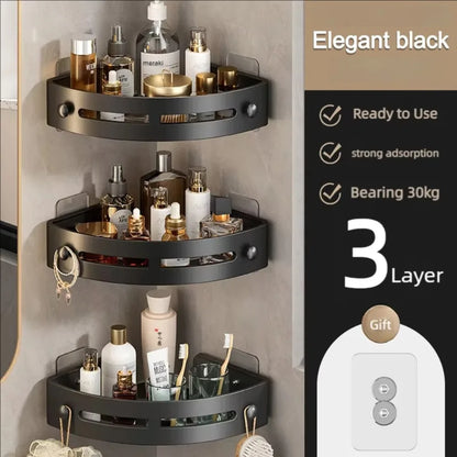Corner Shower Shelf, Punch-Free Wall-Mounted Plastic Storage Rack, Stackable Design, 30 x 21.5 x 5.4 cm - product view 3