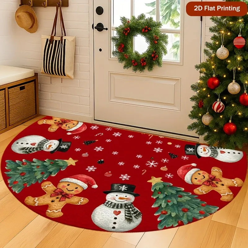 Cartoon Snowman Gingerbread Welcome Mat, Anti-Slip 100% Polyester Rug, 40x60, 50x80 or 60x90cm for Entryways - product view 1