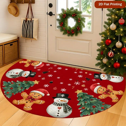 Cartoon Snowman Gingerbread Welcome Mat, Anti-Slip 100% Polyester Rug, 40x60, 50x80 or 60x90cm for Entryways - product view 1