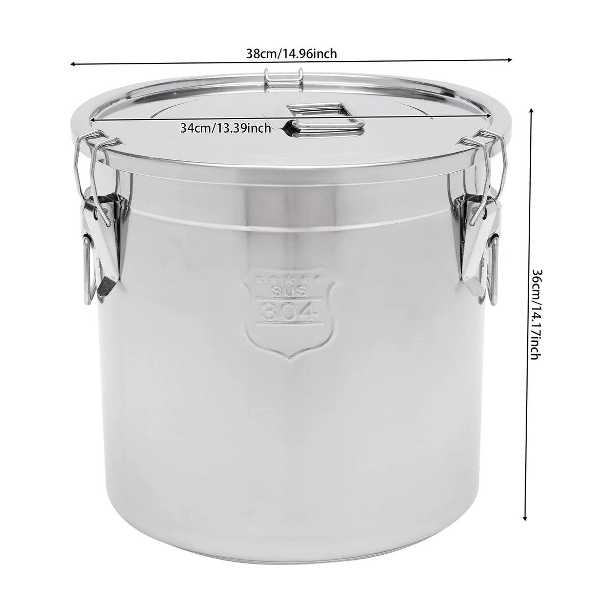 Airtight Cereal Container, 33L Stainless Steel Grain Storage Canister with Silicone Seal, Locking Lid and Handles - product view 3