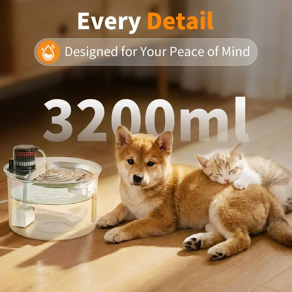 3200ml Stainless Steel Pet Water Fountain with Filter, Automatic Flow, Portable Design, 110V US Plug - product view 6