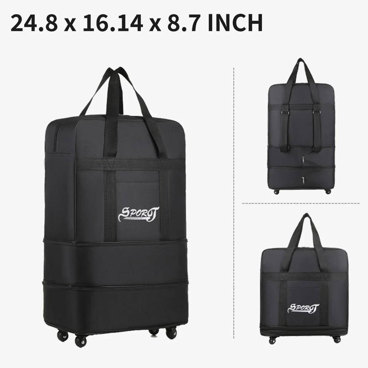 Expandable Rolling Duffel Bag, Wheeled Soft Travel Bag with Sturdy Handle, Casual Solid Design in Small, Medium and Large - product view 1