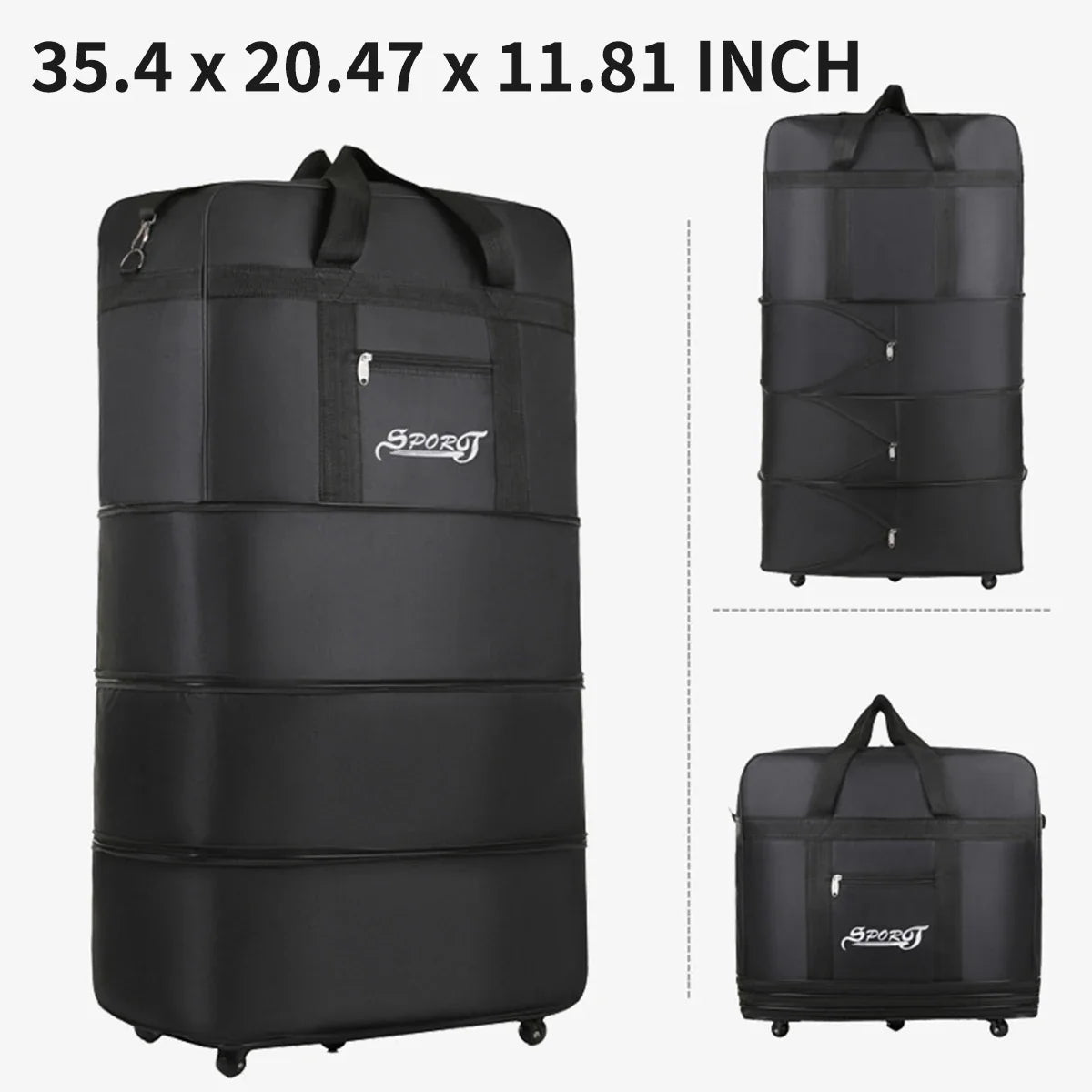 Expandable Rolling Duffel Bag, Wheeled Soft Travel Bag with Sturdy Handle, Casual Solid Design in Small, Medium and Large - product view 2