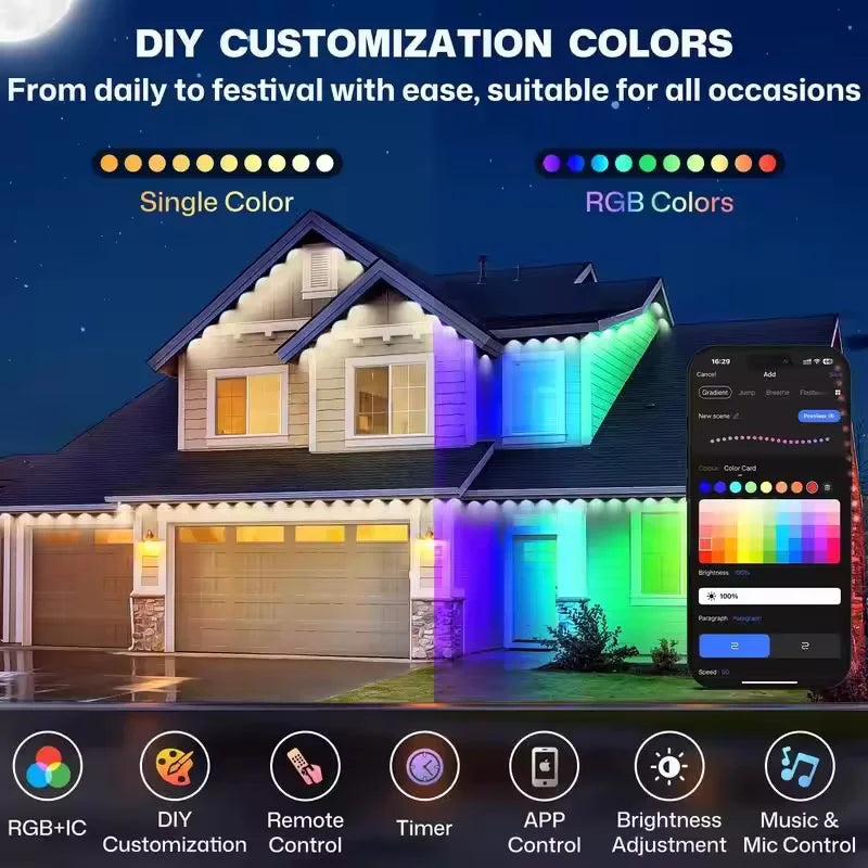 Outdoor LED Eave Lights, IP67 Waterproof DIY Bead String Lighting, 24V DC, 15M–90M Lengths, White or Black - product view 6