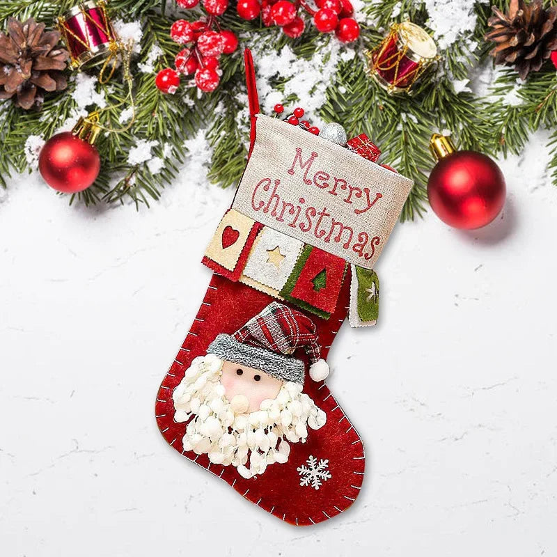 Christmas Stockings, Large 25 × 49 cm Cloth Holiday Gift Bags, Santa, Snowman, Bear or Elk Designs - product view 1