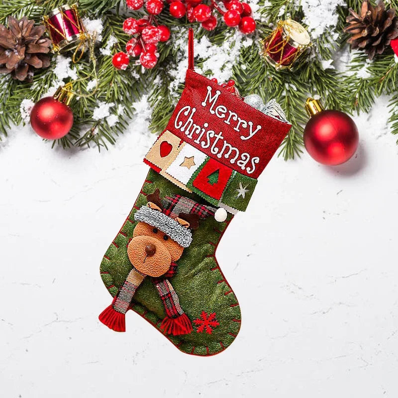 Christmas Stockings, Large 25 × 49 cm Cloth Holiday Gift Bags, Santa, Snowman, Bear or Elk Designs - product view 2