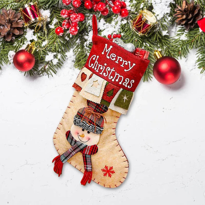 Christmas Stockings, Large 25 × 49 cm Cloth Holiday Gift Bags, Santa, Snowman, Bear or Elk Designs - product view 3