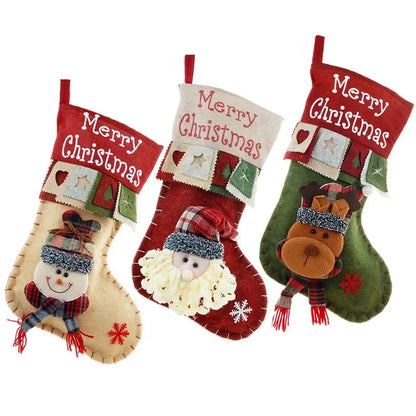 Christmas Stockings, Large 25 × 49 cm Cloth Holiday Gift Bags, Santa, Snowman, Bear or Elk Designs - product view 5