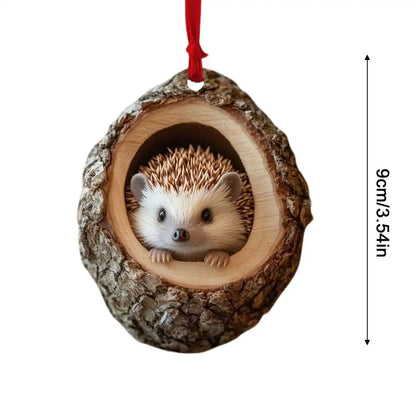 Acrylic Animal Christmas Ornament, 2D Flat 3.5-Inch Tree Pendant with Ribbon, Hedgehog, Rabbit, Squirrel or Mahjong - product view 1