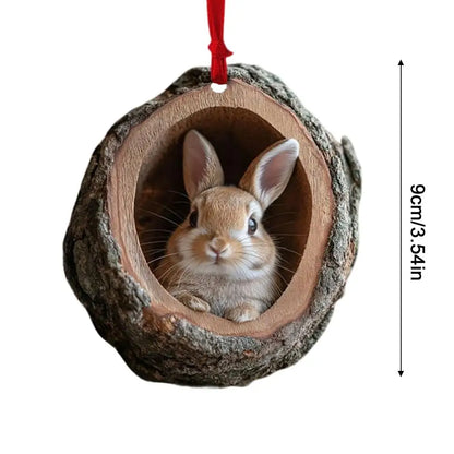 Acrylic Animal Christmas Ornament, 2D Flat 3.5-Inch Tree Pendant with Ribbon, Hedgehog, Rabbit, Squirrel or Mahjong - product view 2