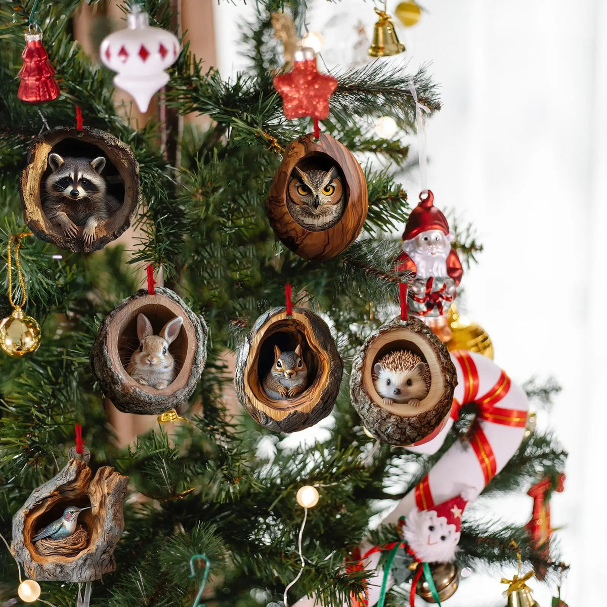 Acrylic Animal Christmas Ornament, 2D Flat 3.5-Inch Tree Pendant with Ribbon, Hedgehog, Rabbit, Squirrel or Mahjong - product view 5
