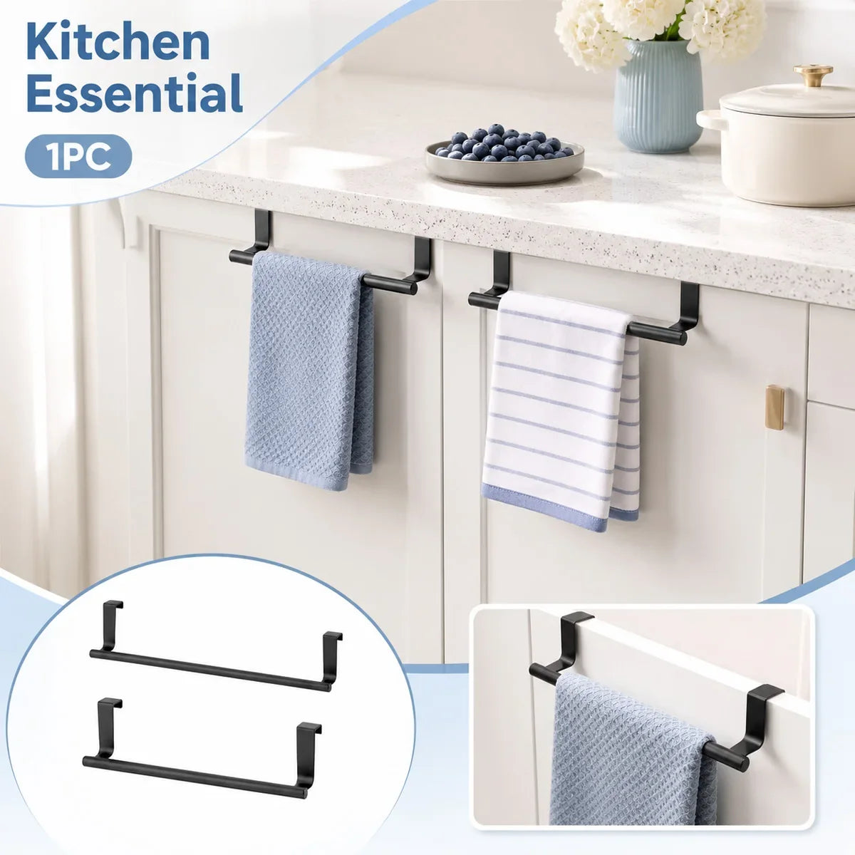 Over Door Drying Rack, Stainless Steel Cabinet Door Towel Bar, No-Drill Space-Saving Hanger for Kitchen and Bathroom - product view 3