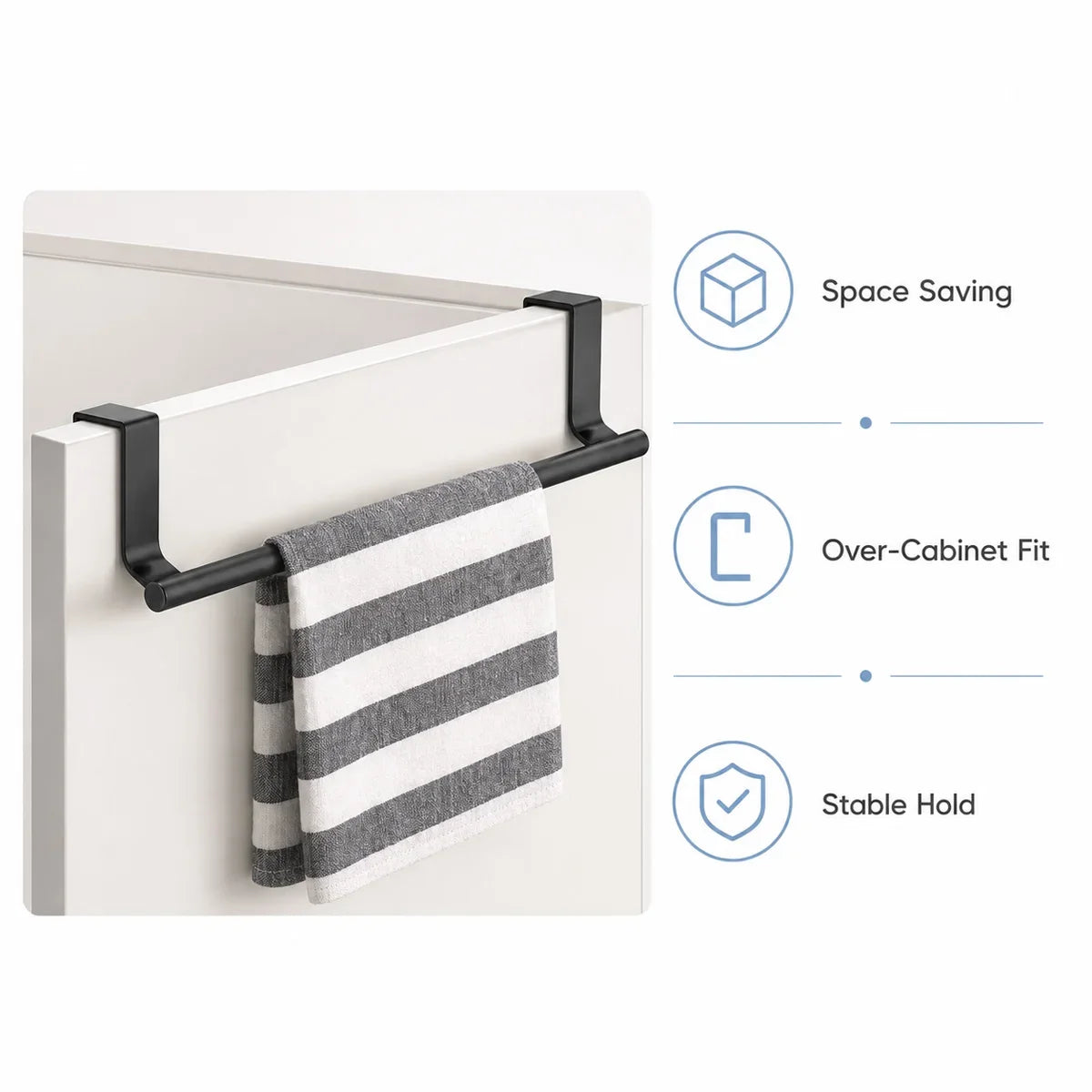 Over Door Drying Rack, Stainless Steel Cabinet Door Towel Bar, No-Drill Space-Saving Hanger for Kitchen and Bathroom - product view 4