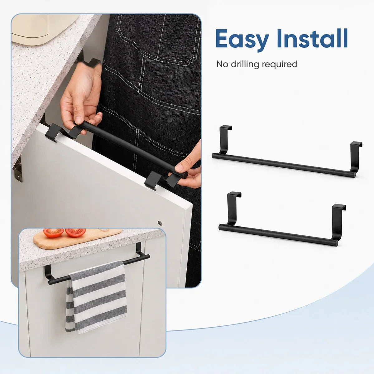 Over Door Drying Rack, Stainless Steel Cabinet Door Towel Bar, No-Drill Space-Saving Hanger for Kitchen and Bathroom - product view 5