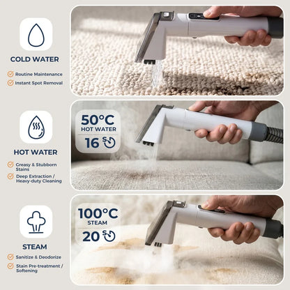 3-in-1 Upholstery Cleaner, Hot Cold Water and Steam Carpet Spot Machine with 13kPa Suction for Sofa and Car - product view 3