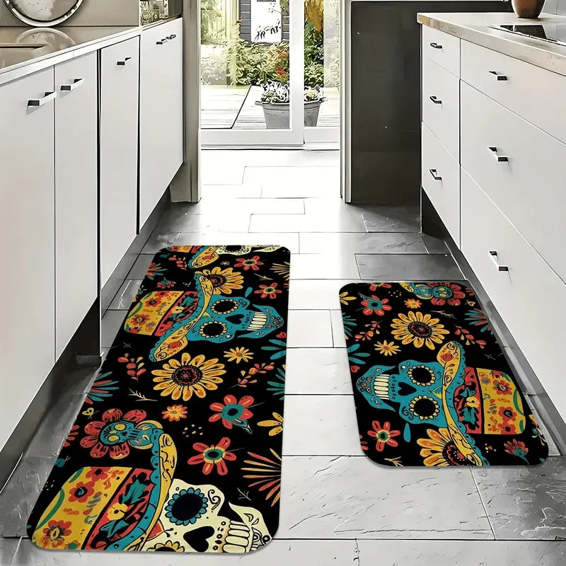 Geometric Anti-Fatigue Kitchen Floor Mat, Soft Polyester, Anti-Slip PVC Backing, Fade-Resistant, Multiple Sizes - product view 1