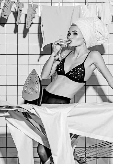 Modern Black and White Canvas Wall Art, Vertical Fashion Portrait, Waterproof Pigment Ink Gallery Wall Decor - product view 1