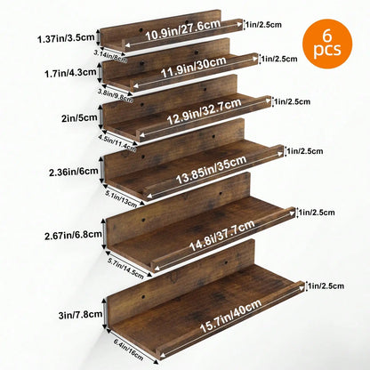 6-Piece Floating Picture Ledge Shelf Set with Lip, Wall-Mounted Display Shelves for Bedroom, Living Room, Kitchen and Bathroom - product view 3