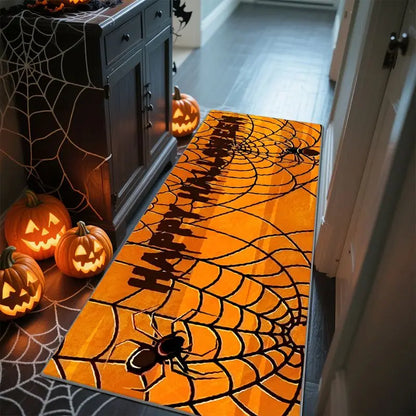 Halloween Spider Web Runner Rug, Soft Polyester, Non-Slip PVC Backing, Washable Floor Mat for Hallway Entryway - product view 1
