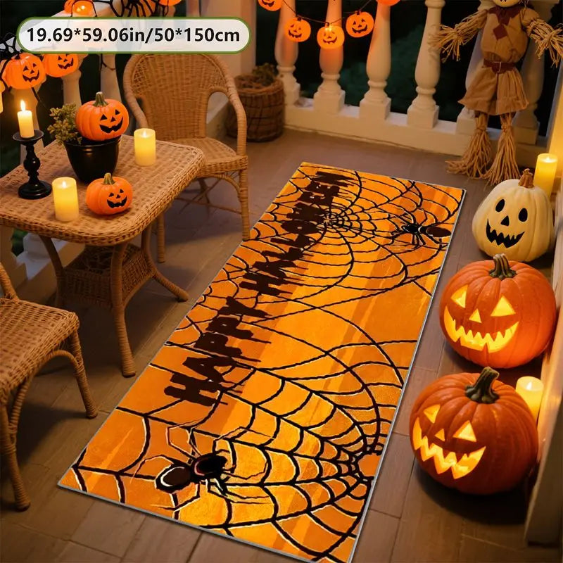 Halloween Spider Web Runner Rug, Soft Polyester, Non-Slip PVC Backing, Washable Floor Mat for Hallway Entryway - product view 2