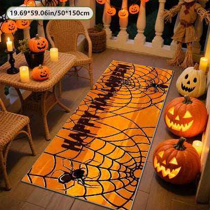 Halloween Spider Web Runner Rug, Soft Polyester, Non-Slip PVC Backing, Washable Floor Mat for Hallway Entryway - product view 2
