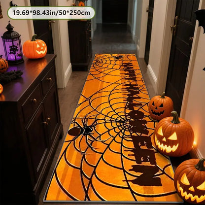 Halloween Spider Web Runner Rug, Soft Polyester, Non-Slip PVC Backing, Washable Floor Mat for Hallway Entryway - product view 3