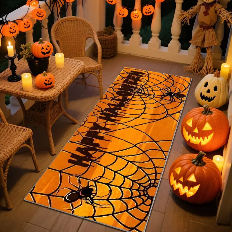 Halloween Spider Web Runner Rug, Soft Polyester, Non-Slip PVC Backing, Washable Floor Mat for Hallway Entryway - product view 5