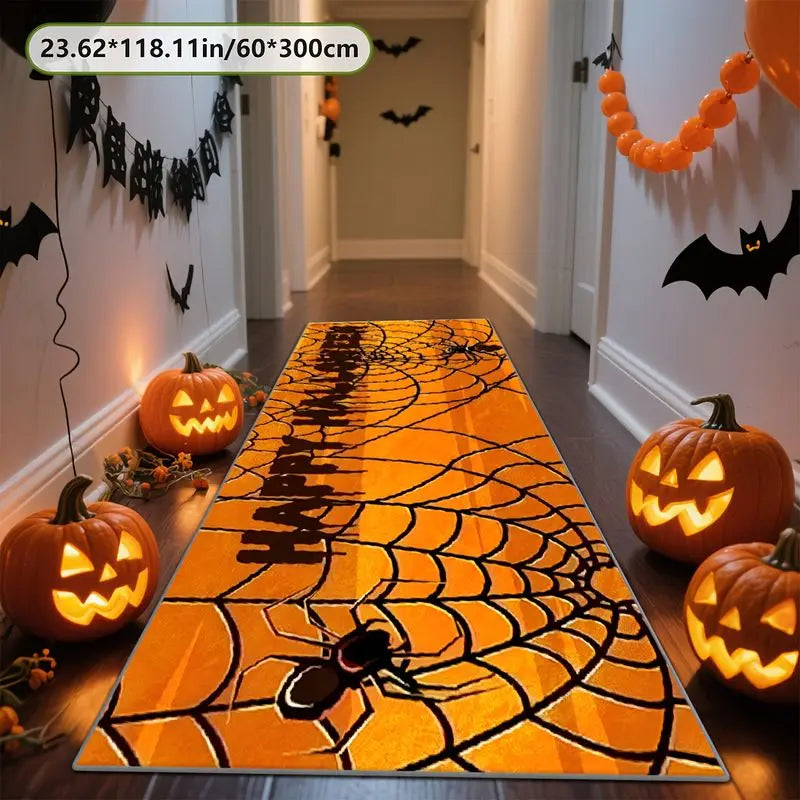 Halloween Spider Web Runner Rug, Soft Polyester, Non-Slip PVC Backing, Washable Floor Mat for Hallway Entryway - product view 6
