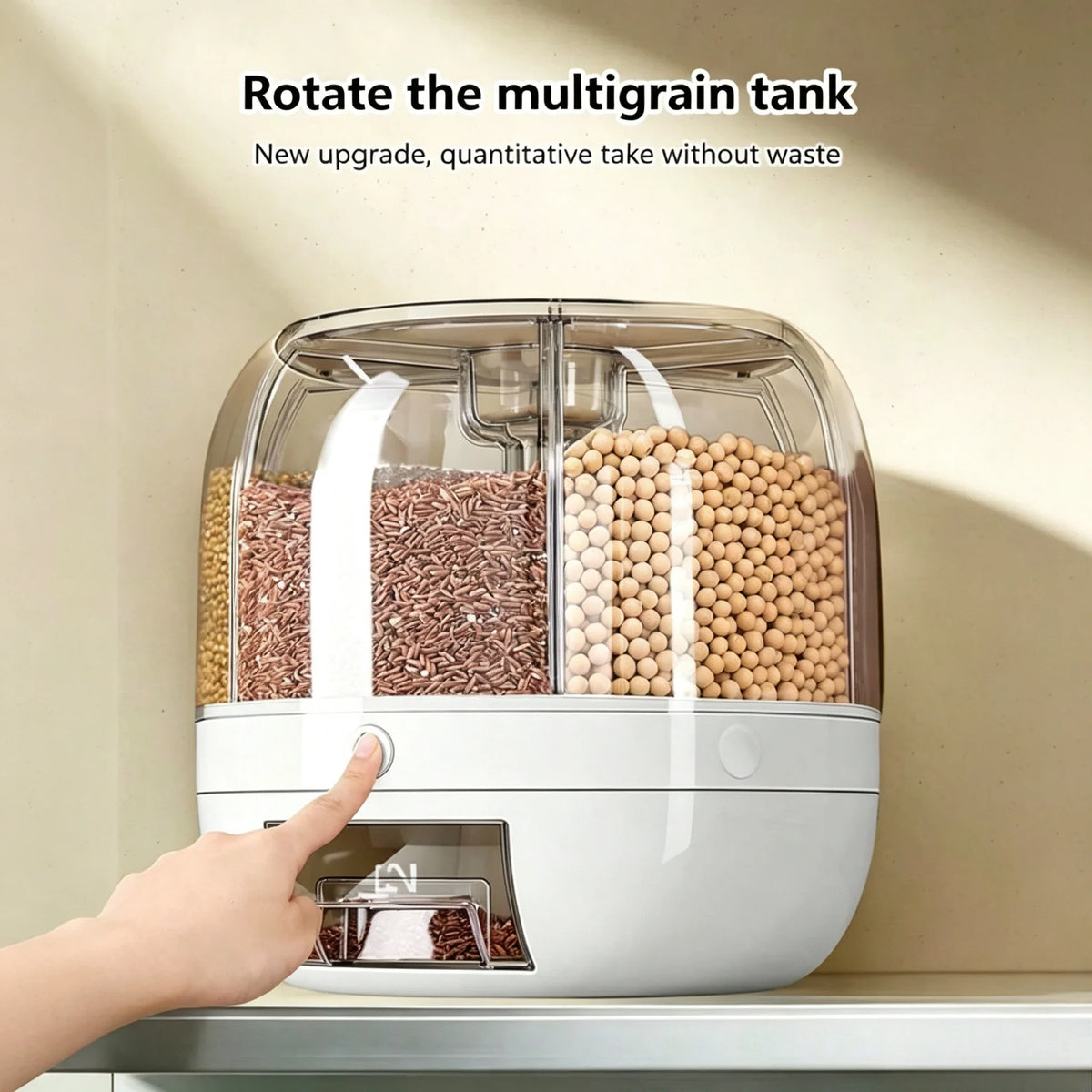 6-Grid Rotating Rice Dispenser, 360° One-Click Grain Storage Container, White One-Size Kitchen Food Organizer - product view 1