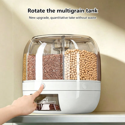 6-Grid Rotating Rice Dispenser, 360° One-Click Grain Storage Container, White One-Size Kitchen Food Organizer - product view 1