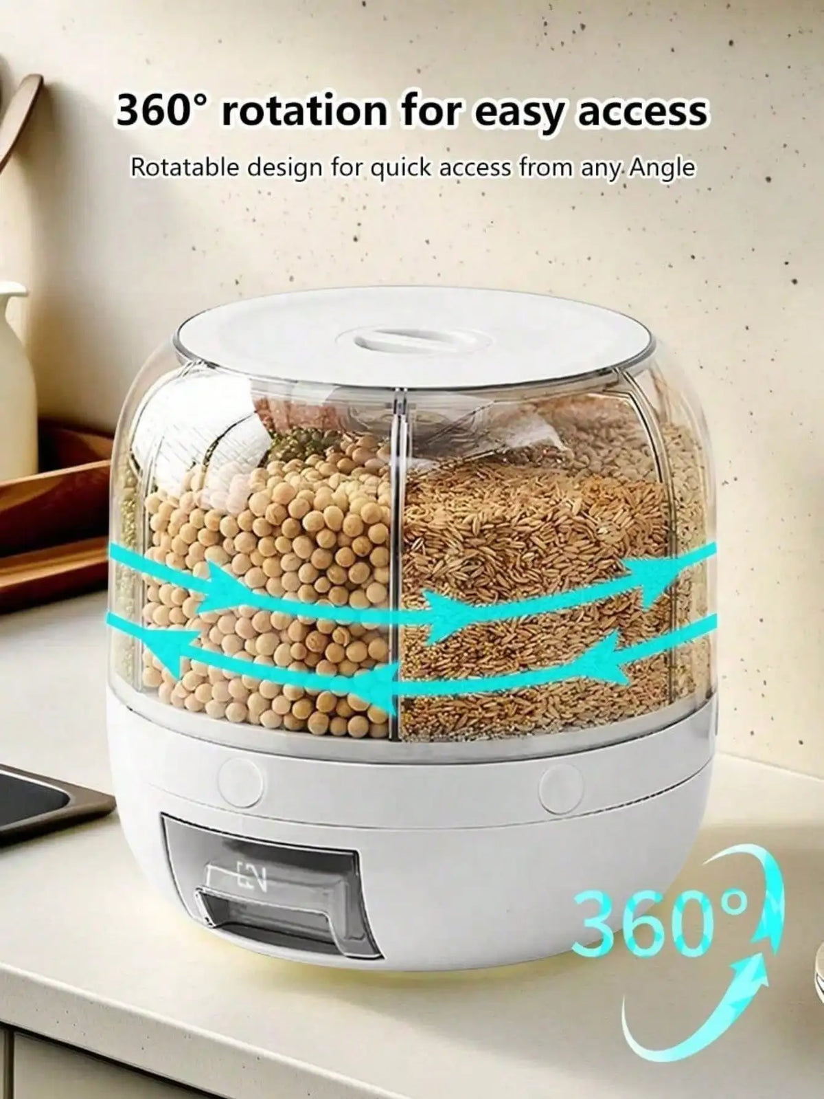 6-Grid Rotating Rice Dispenser, 360° One-Click Grain Storage Container, White One-Size Kitchen Food Organizer - product view 2