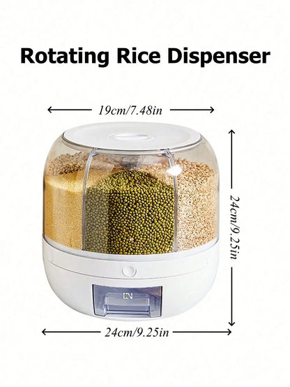 6-Grid Rotating Rice Dispenser, 360° One-Click Grain Storage Container, White One-Size Kitchen Food Organizer - product view 3