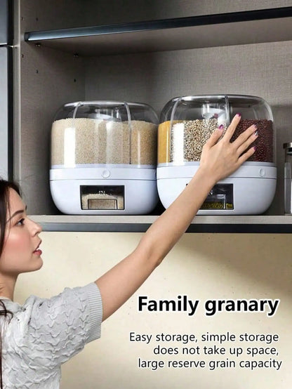 6-Grid Rotating Rice Dispenser, 360° One-Click Grain Storage Container, White One-Size Kitchen Food Organizer - product view 5