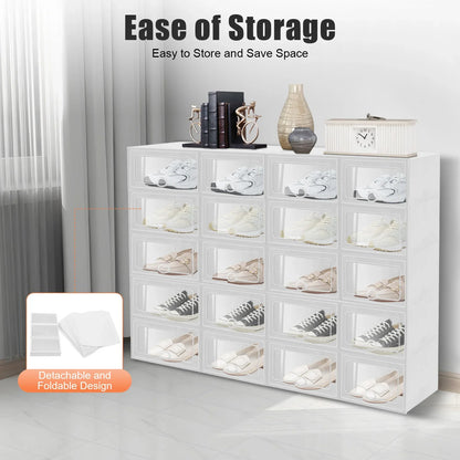 20-Pack Stackable Shoe Storage Boxes, Foldable Transparent PP Organizers with Ventilation, White Space-Saving Closet Containers - product view 2