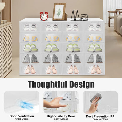 20-Pack Stackable Shoe Storage Boxes, Foldable Transparent PP Organizers with Ventilation, White Space-Saving Closet Containers - product view 5