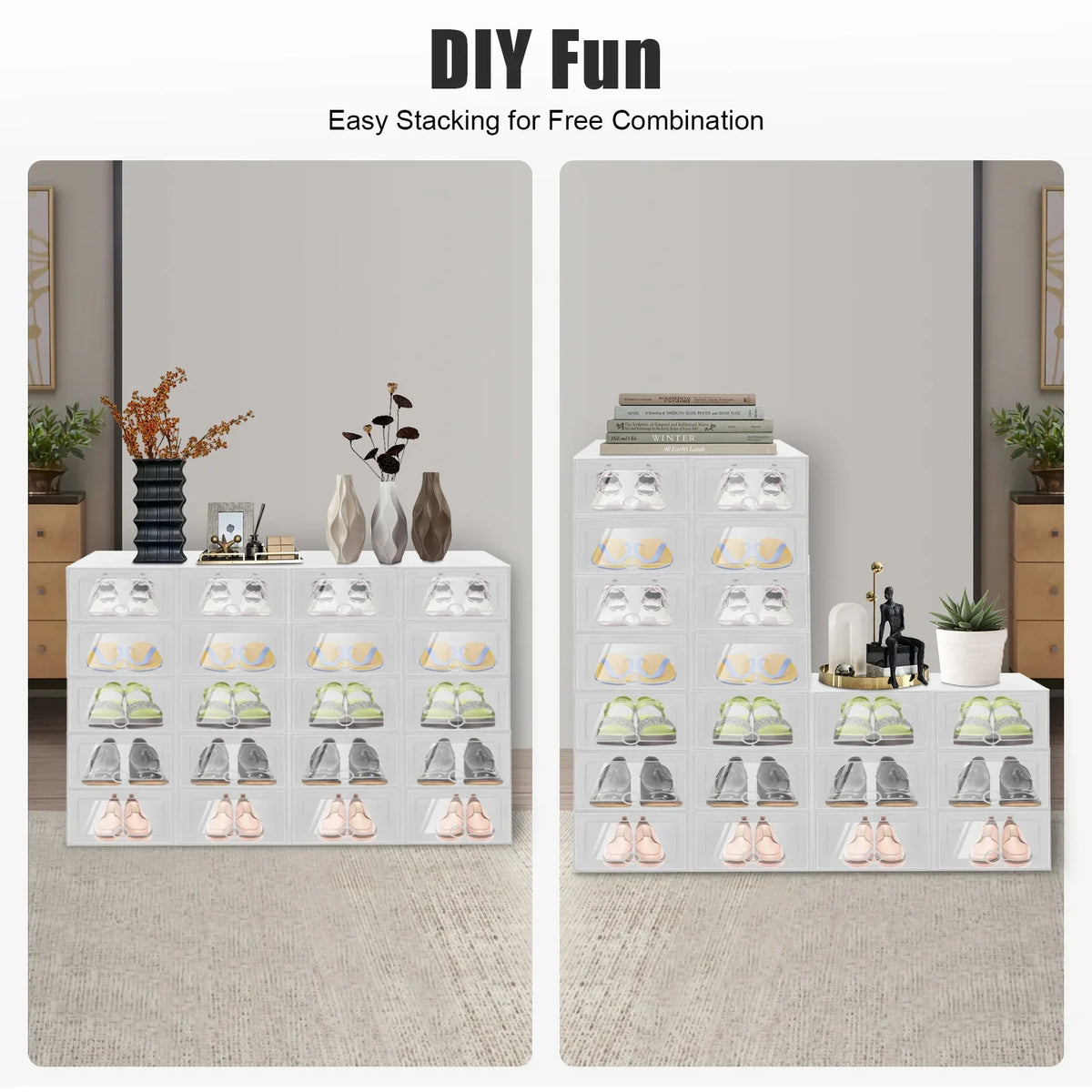20-Pack Stackable Shoe Storage Boxes, Foldable Transparent PP Organizers with Ventilation, White Space-Saving Closet Containers - product view 6