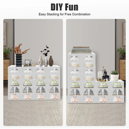 20-Pack Stackable Shoe Storage Boxes, Foldable Transparent PP Organizers with Ventilation, White Space-Saving Closet Containers - product view 6