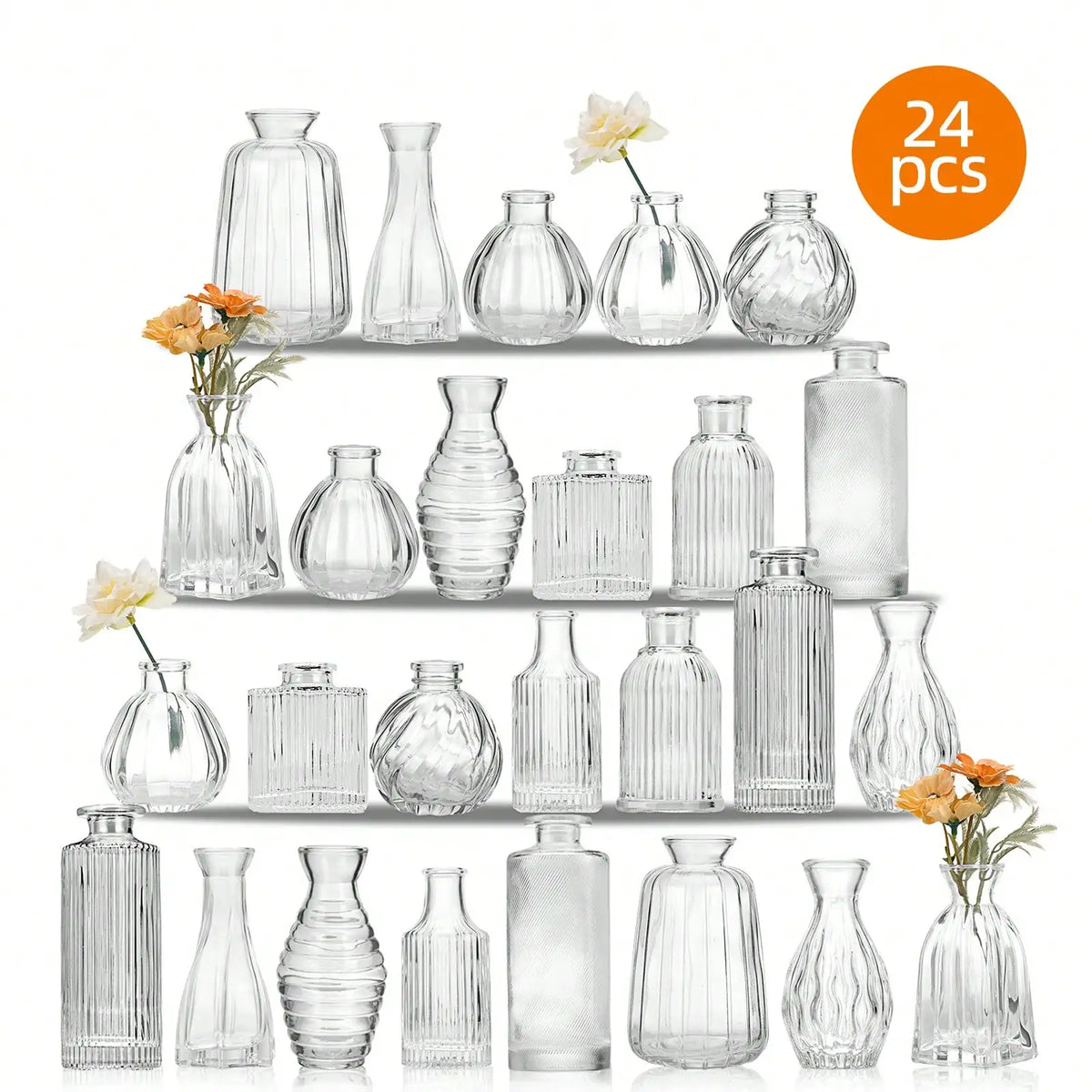 Glass Bud Vase Set, Clear or Amber Mini Flower Vases in 18-Piece and 36-Piece Options for Centerpieces and Table Decor - product view 5