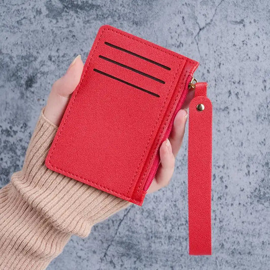 Slim Travel Wallet, PU Leather Card Holder with 3 Card Slots, Zipper Coin Pocket and Detachable Wrist Strap - product view 1