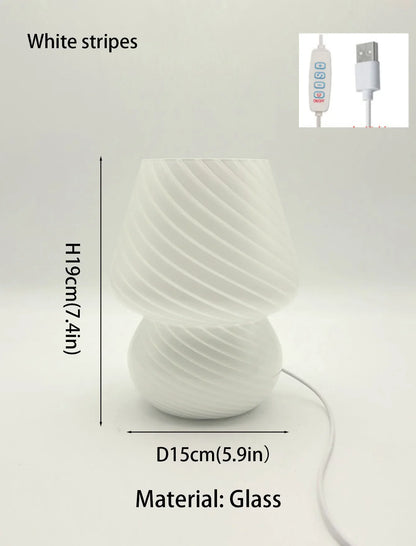 USB-C Mushroom Table Lamp, Spiral Ribbed Shade, Warm White LED Night Light with Curry, White, Orange, Pink, Yellow or Multicolor - product view 2