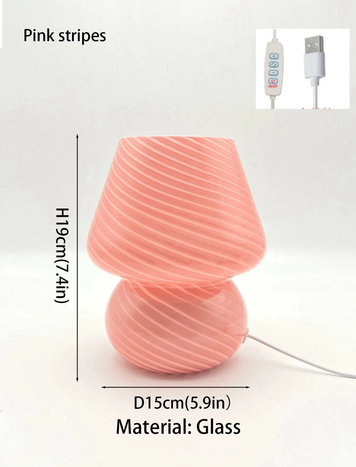 USB-C Mushroom Table Lamp, Spiral Ribbed Shade, Warm White LED Night Light with Curry, White, Orange, Pink, Yellow or Multicolor - product view 4